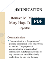 Communication: Ronave M. Molina Mary Hope D. Baido