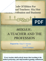The Code of Ethics For Professional Teachers: His/Her Person, Profession and Business