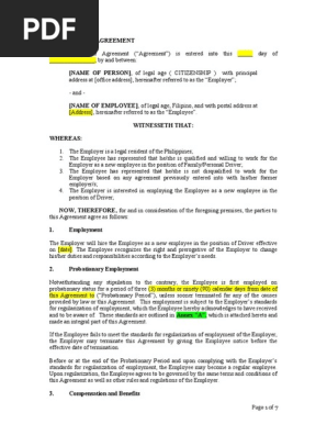 Sample Employment Contract for Driver