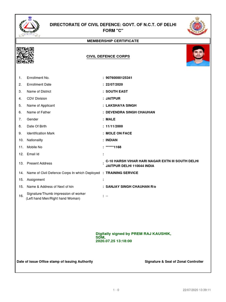 Directorate of Civil Defence: Govt. of N.C.T. of Delhi Form 