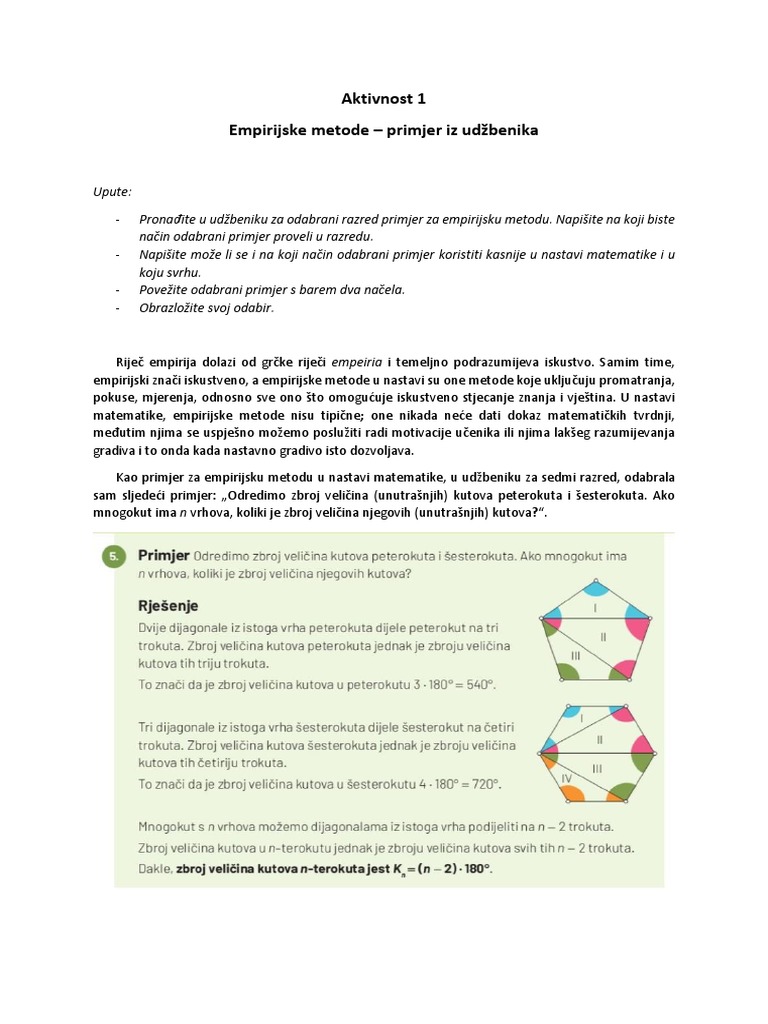 Empirijske Metode U Nastavi Matematike - Primjer | PDF