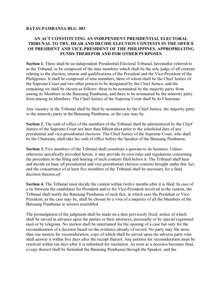 Batas Pambansa BLG 883 | PDF | Judge | Oath Of Office