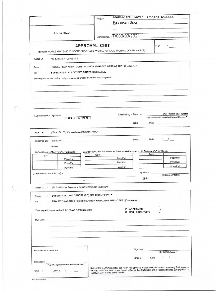 Approval Chit JKR Sibu | PDF