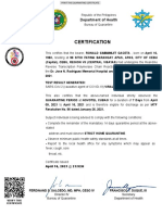 Certification: Department of Health