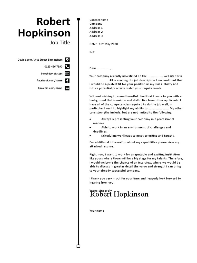 Job Application Cover Letter Template | PDF | Competence (Human ...
