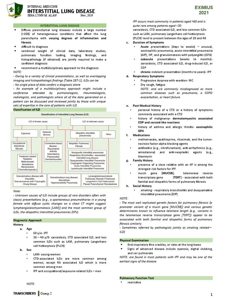 Interstitial Lung Disease Overview | PDF | Pneumonia | Clinical Medicine