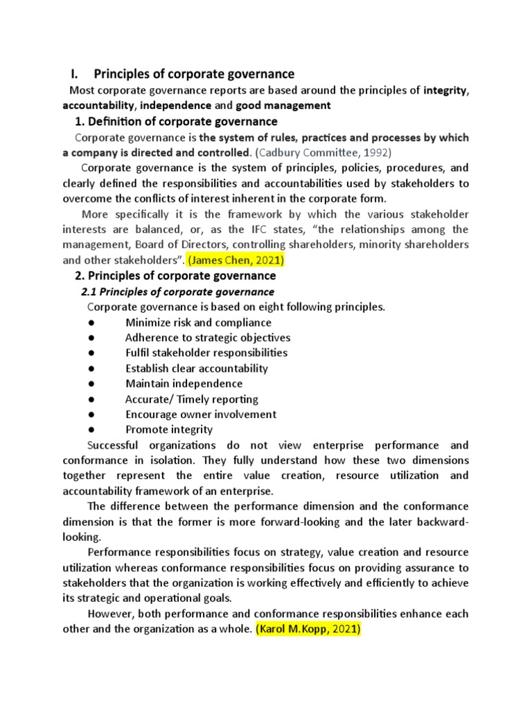Principles of Corporate Governance | Download Free PDF | Corporate ...