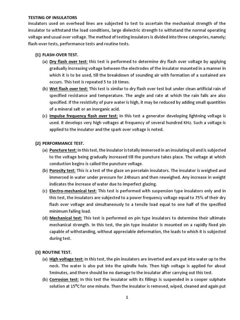 Testing of Insulators | PDF | Insulator (Electricity) | Electrical ...