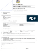Application For Certificate of Identity - Namibian Home Affairs Form
