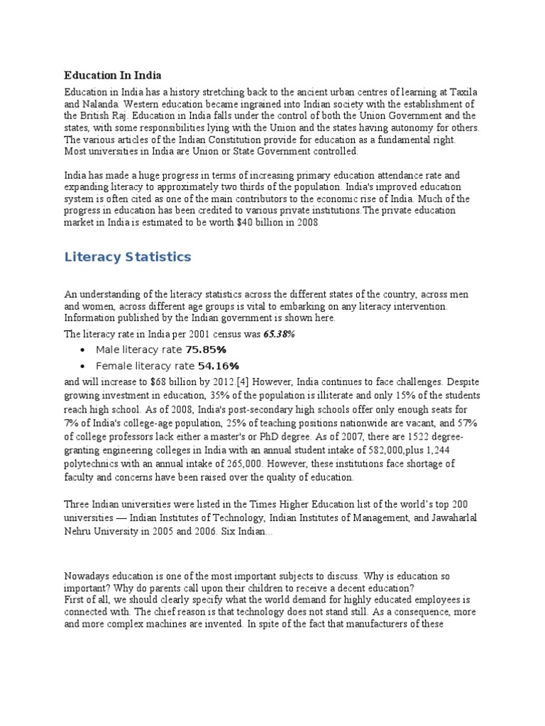 Education System in India Overview | PDF