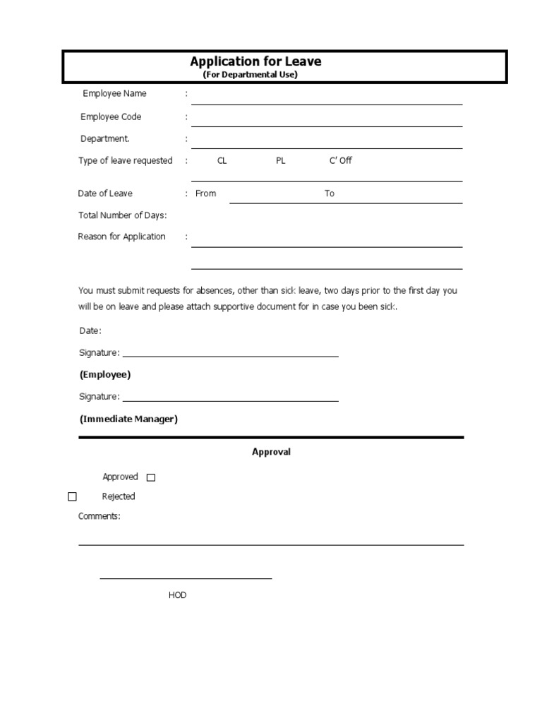 Leave Application Form Template | PDF