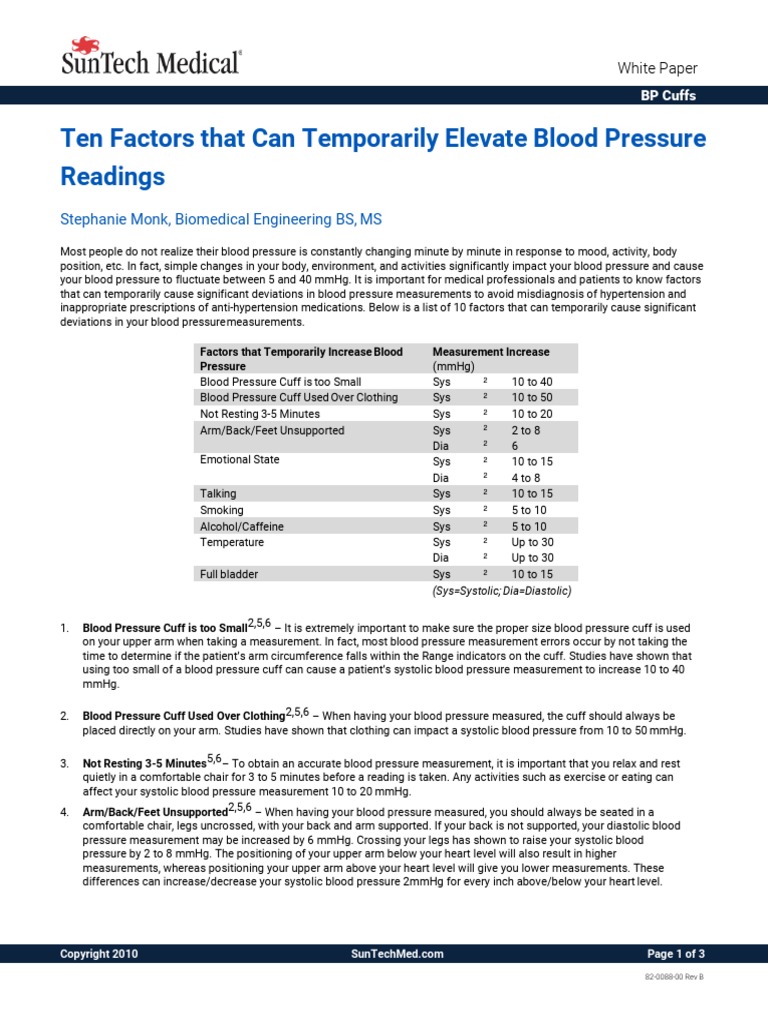 Ten Factors That Can Temporarily Elevate Blood Pressure Readings | PDF ...