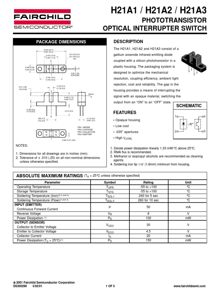 H21A1 / H21A2 / H21A3 Phototransistor Optical Interrupter Switch PDF