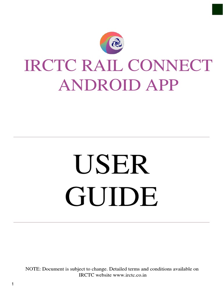 Irctc Rail Connect Android App User Guide PDF Personal