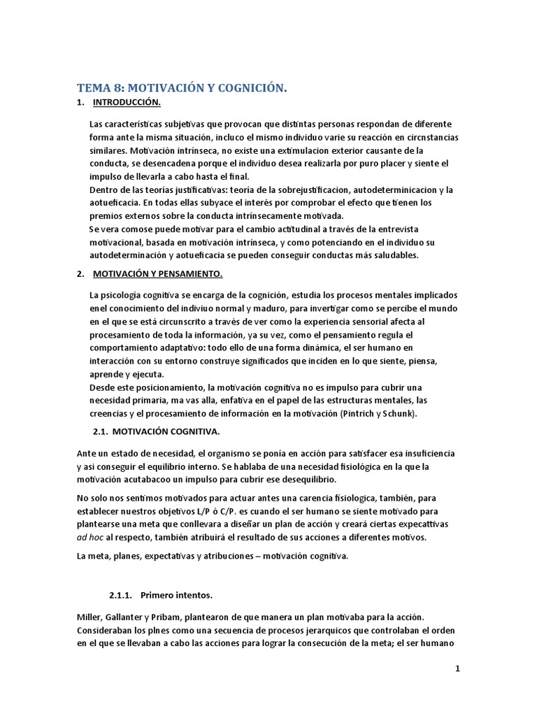 Psicología de La Motivación TEMA 8 | PDF | Motivación | Motivacional