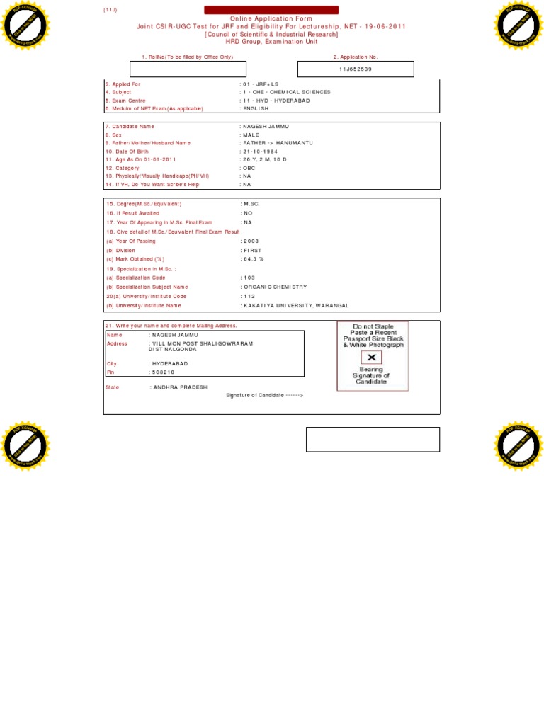 CSIR-UGC JRF - NET Exam | PDF | Master Of Science | Government