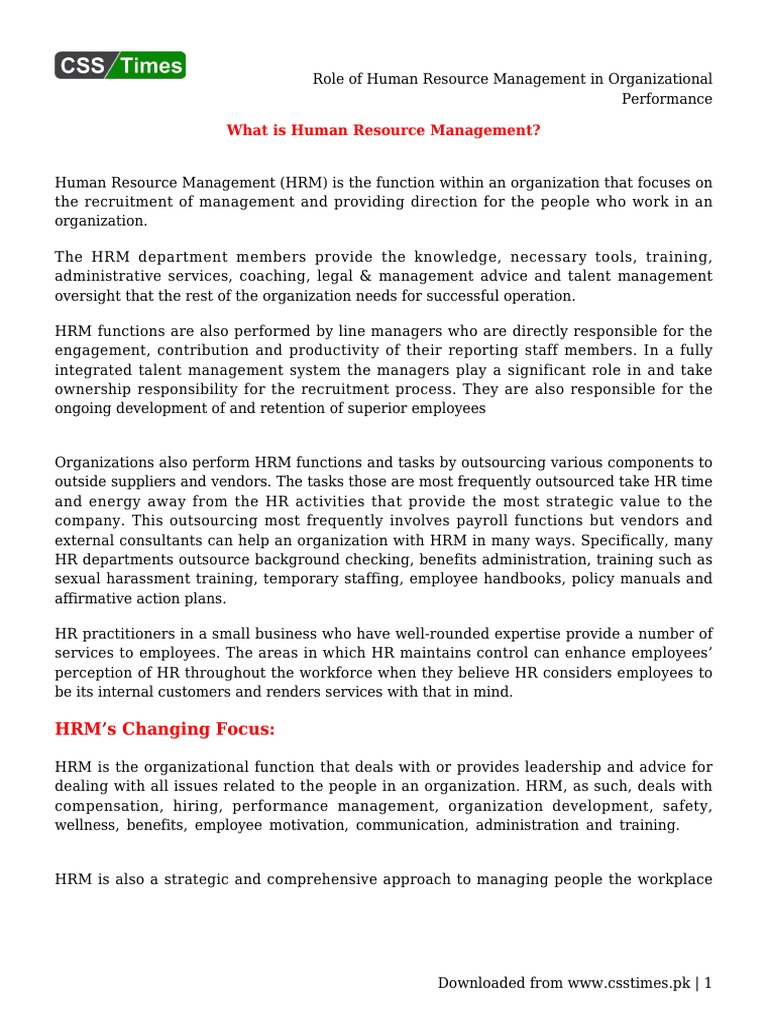 Role of Human Resource Management in Organizational Performance | PDF ...