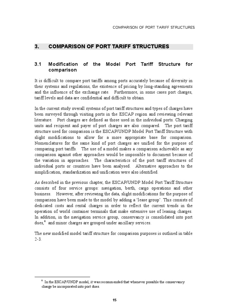 3.1 Modification of The Model Port Tariff Structure For Comparison | PDF