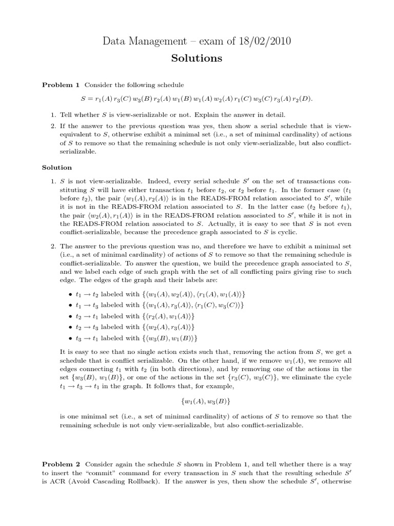 Data Management Exam Solutions | PDF | Database Index | Information ...