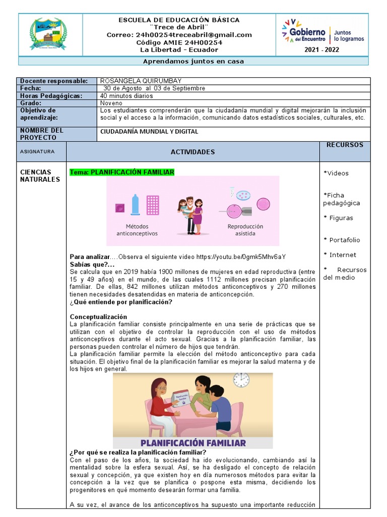 Semana 17 Plan 9no | PDF | Control de la natalidad | Planificación familiar
