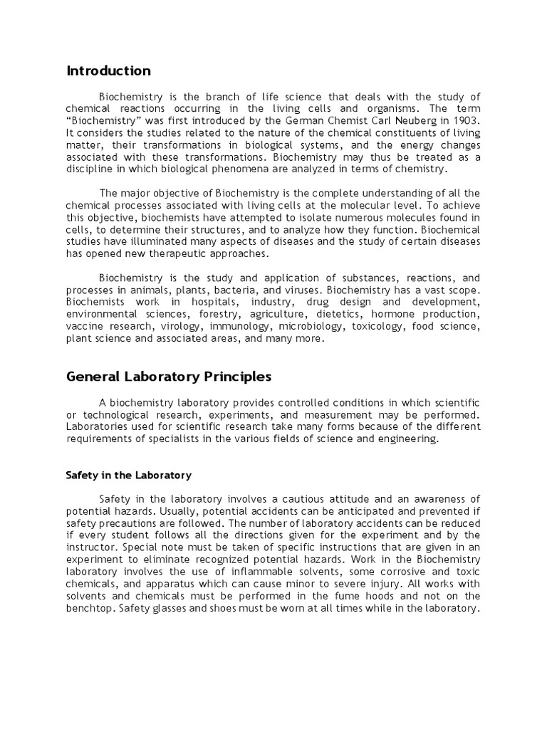 Introduction To Biochemistry Laboratory | PDF | Chemistry | Biochemistry