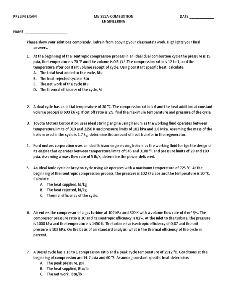 Combustion Engineering Prelim PDF Applied And Interdisciplinary Physics Metrology