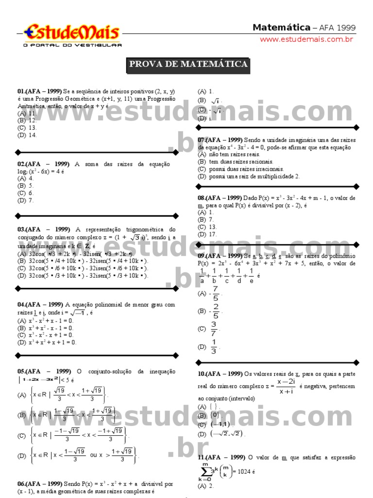 AFA MATEMATICA P G 1998-1999 v01 c10 | PDF | Triângulo | Função ...