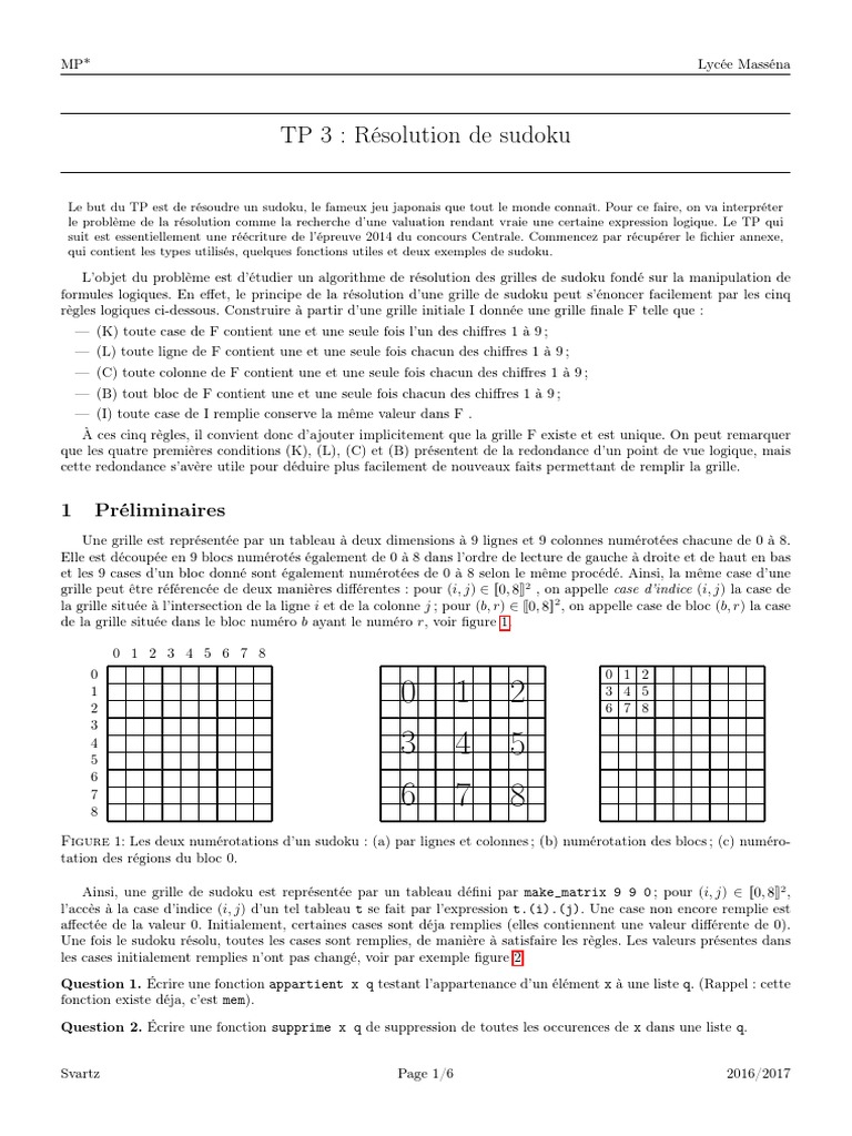 TP 3 Sudoku PDF, PDF, Logique mathématique