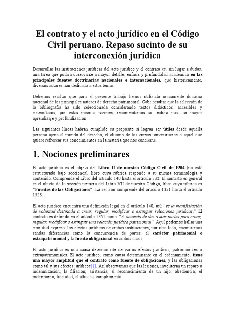 El Contrato y El Acto Jurídico en El Código Civil Peruano | PDF ...