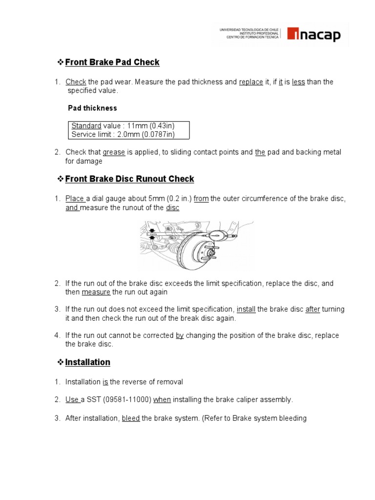 Front Brake Pad Check 2021 | PDF | Computers | Technology & Engineering