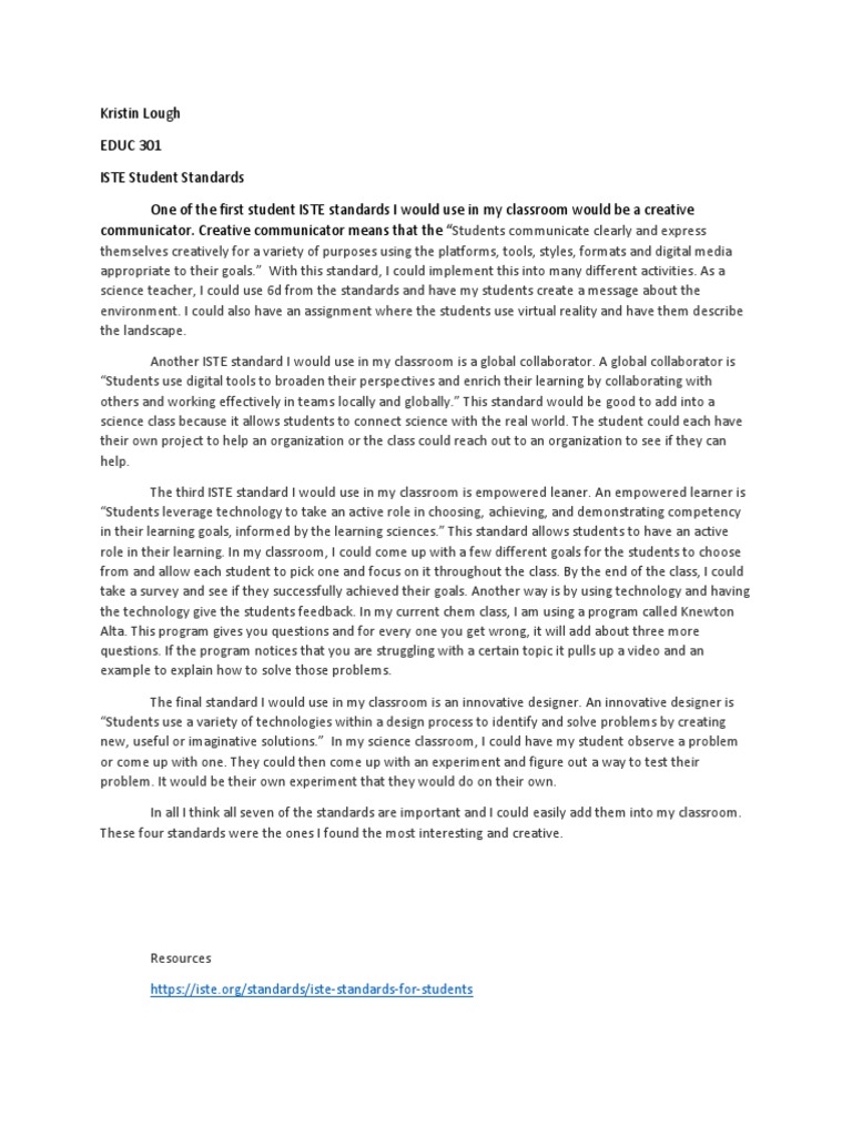 Educ 301 - Student Iste Standard 1 | PDF | Classroom | Science Education