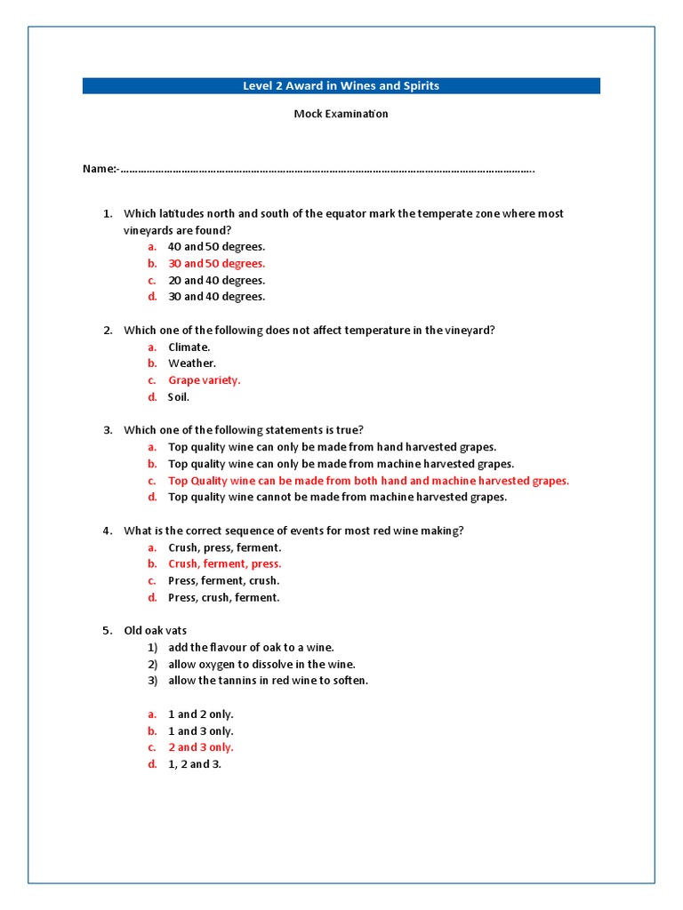 Wset Level 3 Exam Questions Pdf