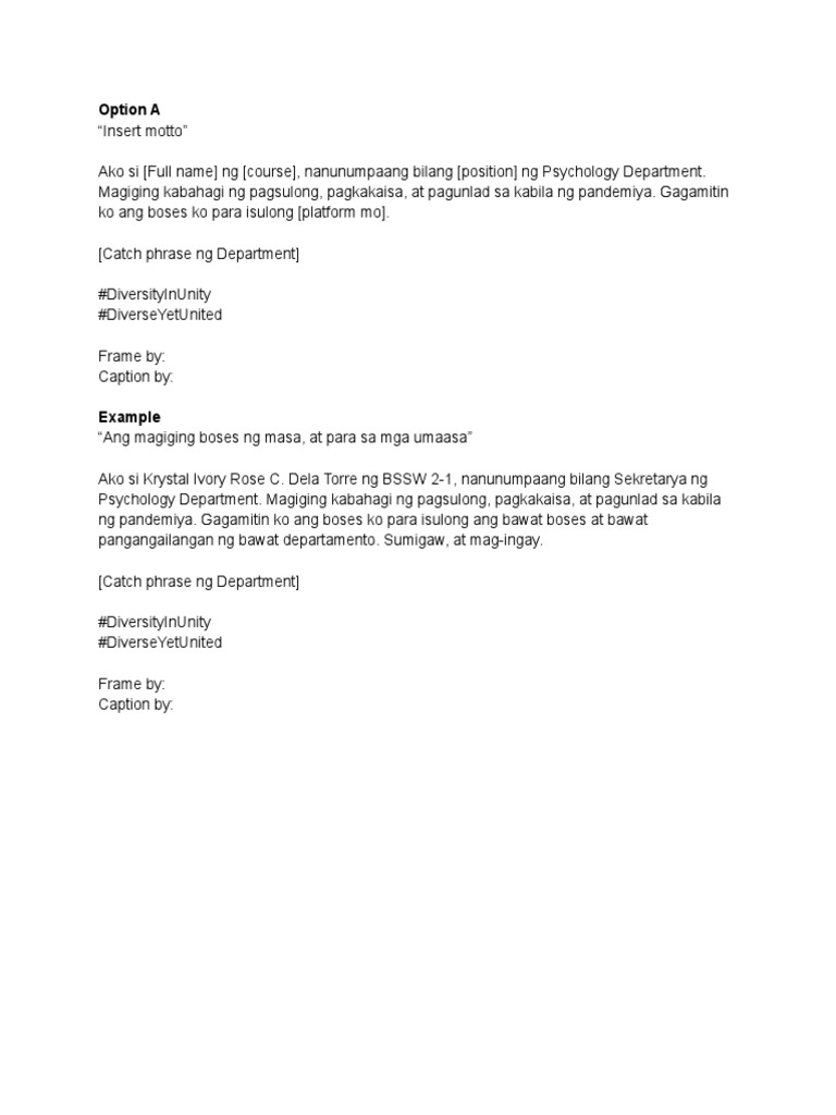 Class Officers Introduction Captions | PDF | Self-Improvement | Science ...