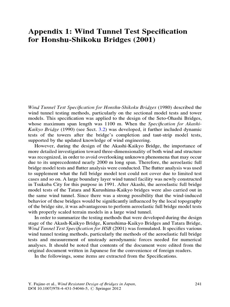Wind Tunnel Testing for Honshu-Shikoku Bridges | PDF | Wind Tunnel ...