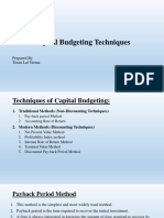 Capital Budgeting Techniques: Prepared by Toran Lal Verma