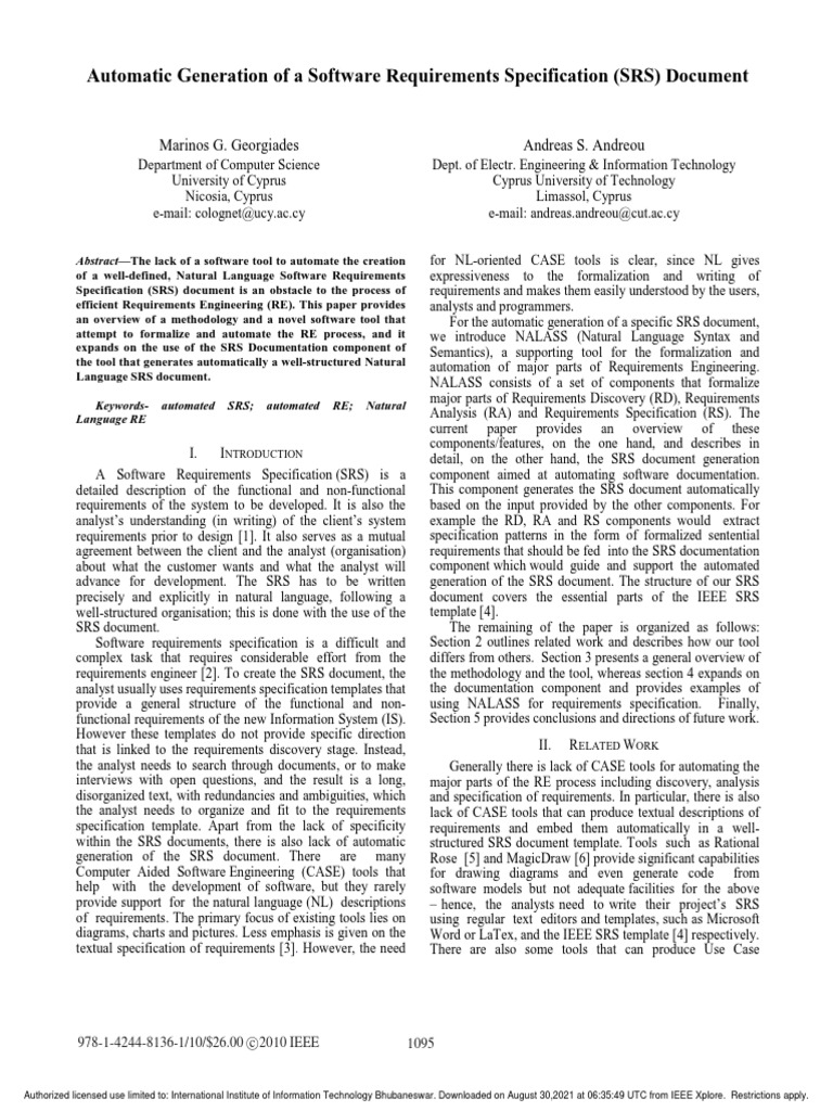 Automating SRS Document Generation | PDF | Specification (Technical ...