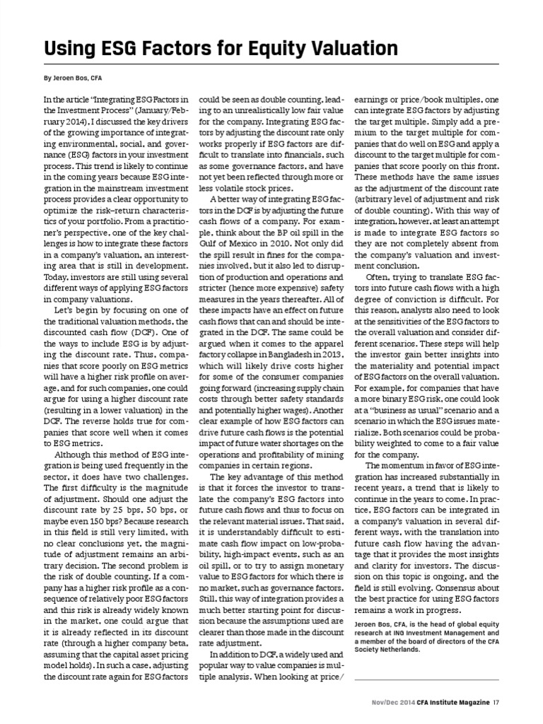 Integrating ESG in Equity Valuation | PDF | Discounted Cash Flow ...
