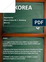 Korea: Reported By: Maria Cristina M .C. Balodong Bpa 4-C