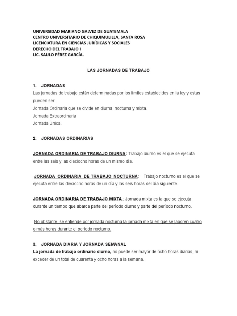 Jornadas Laborales en Guatemala: Tipos y Normas | PDF | Tiempo de ...