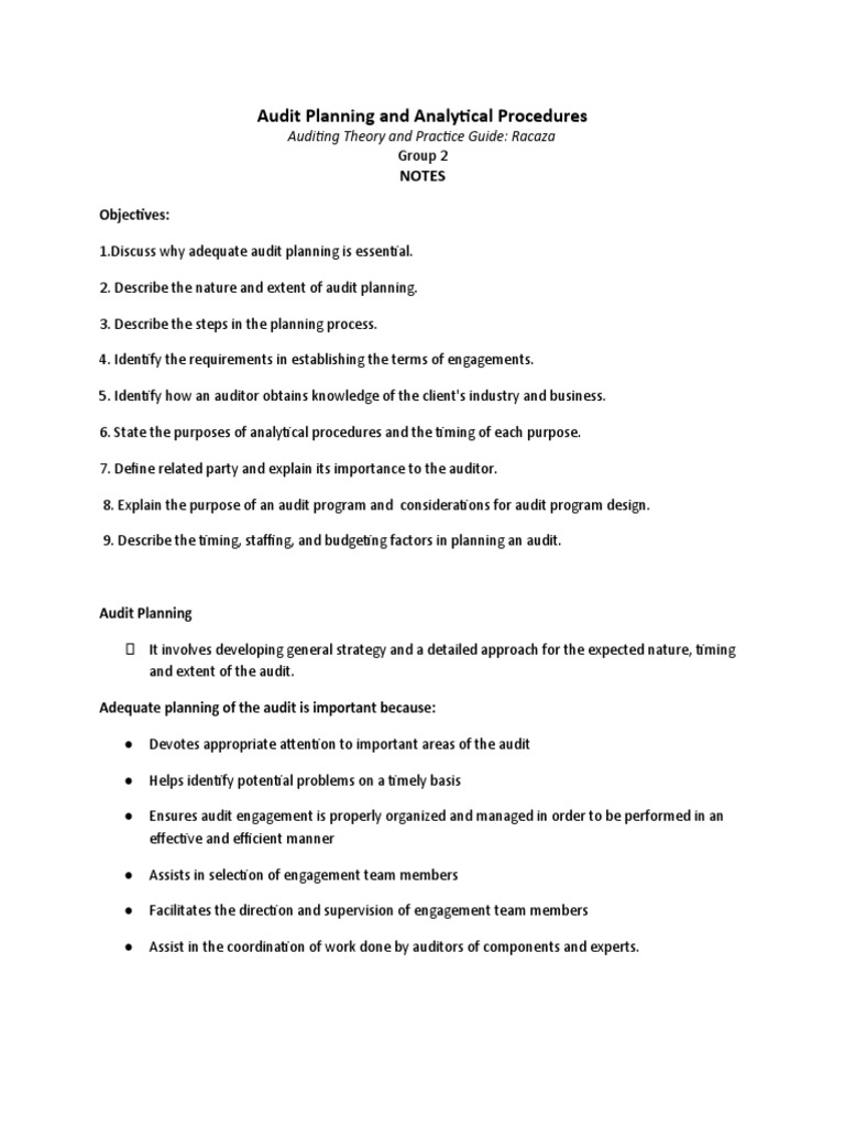 Audit Planning and Analytical Procedures | PDF | Audit | Internal Control