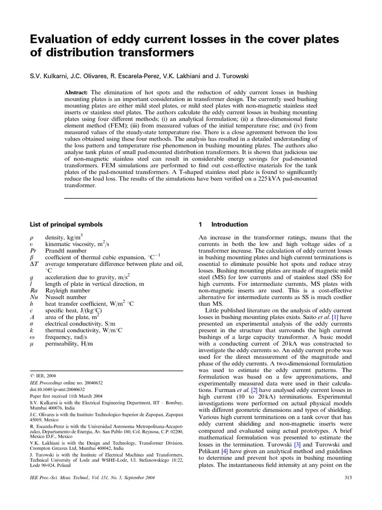 Eddy Current Losses in Transformer Plates | PDF | Finite Element Method ...