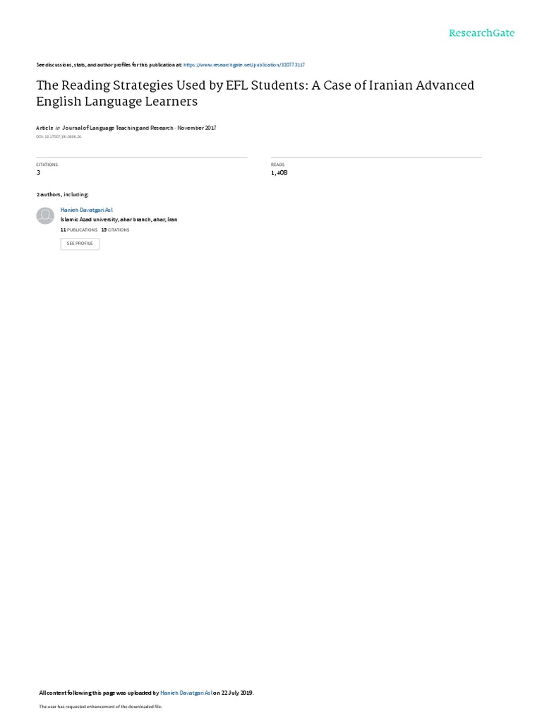 The Reading Strategies Used by EFL Students: A Case of Iranian Advanced ...
