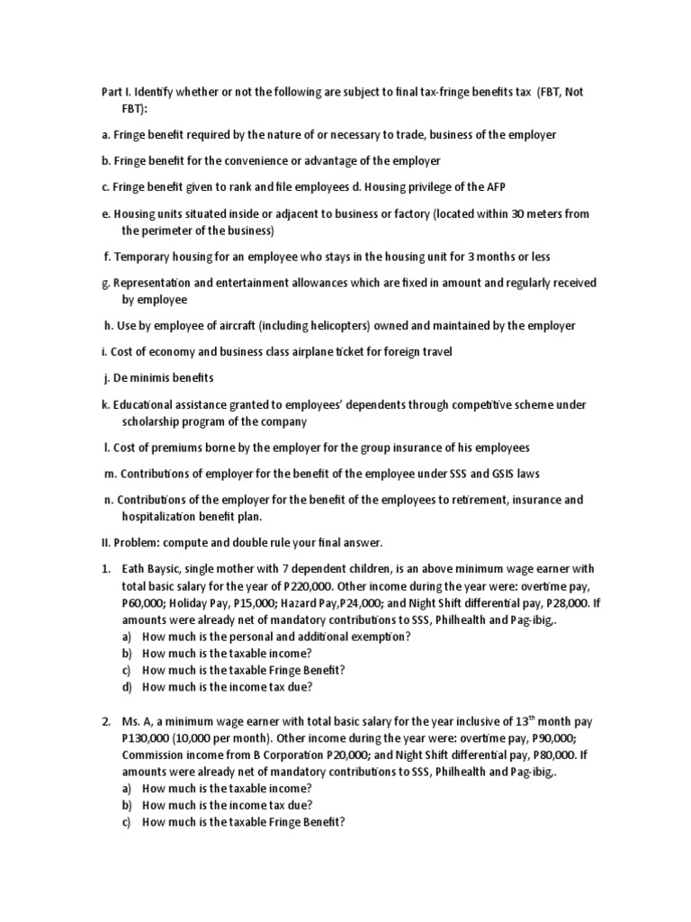 Fringe Benefit Quiz PDF Employee Benefits Employment