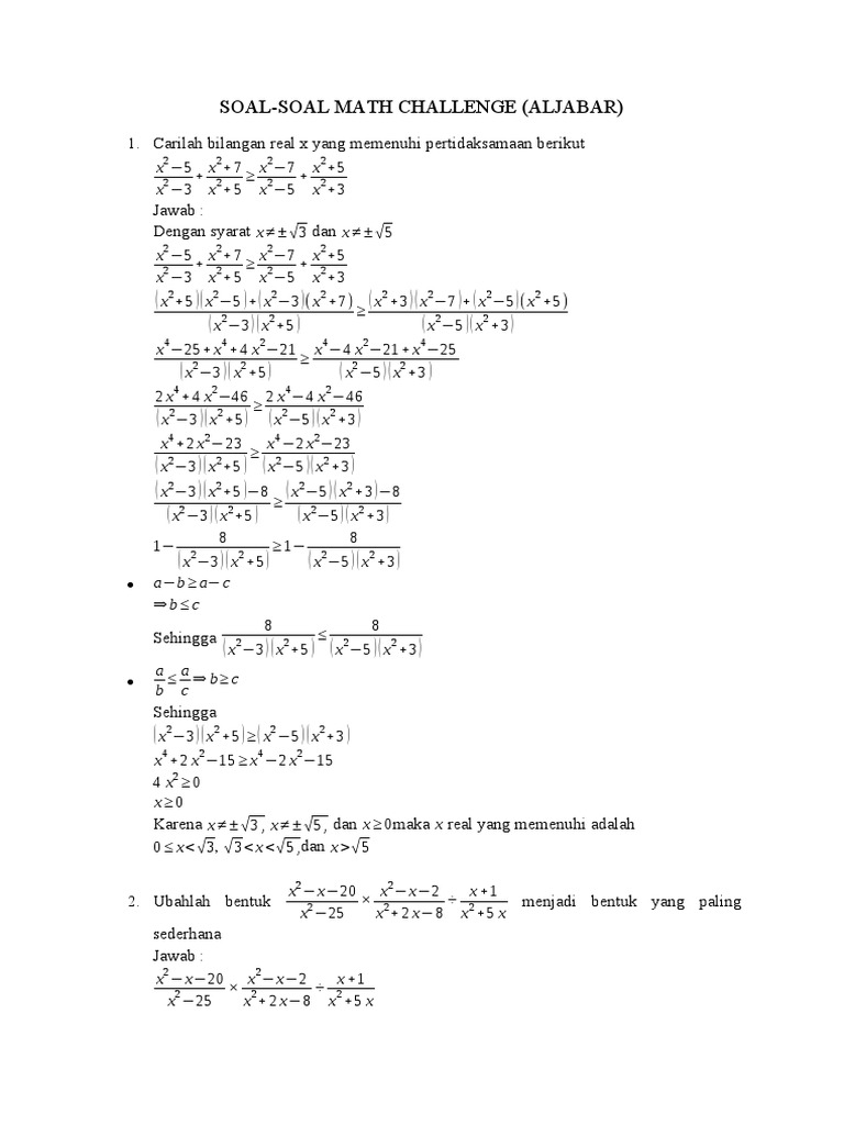 Soal Tantangan Matematika Aljabar | PDF
