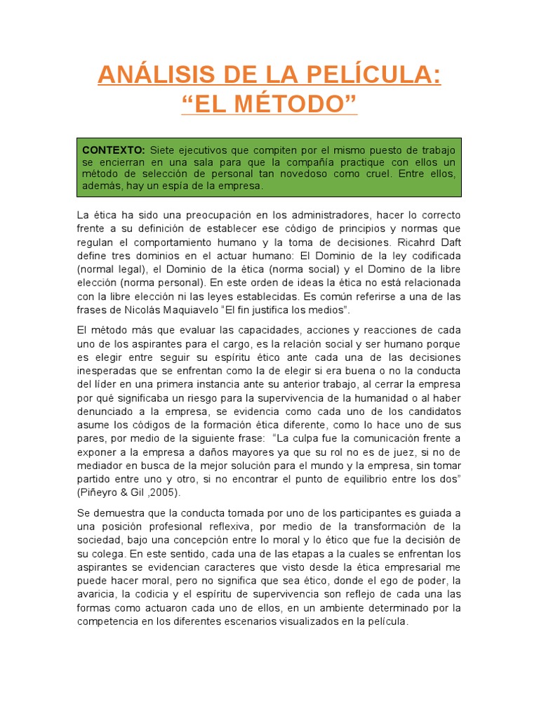 Análisis de La Película El Metodo PDF Moralidad Gestión de recursos humanos