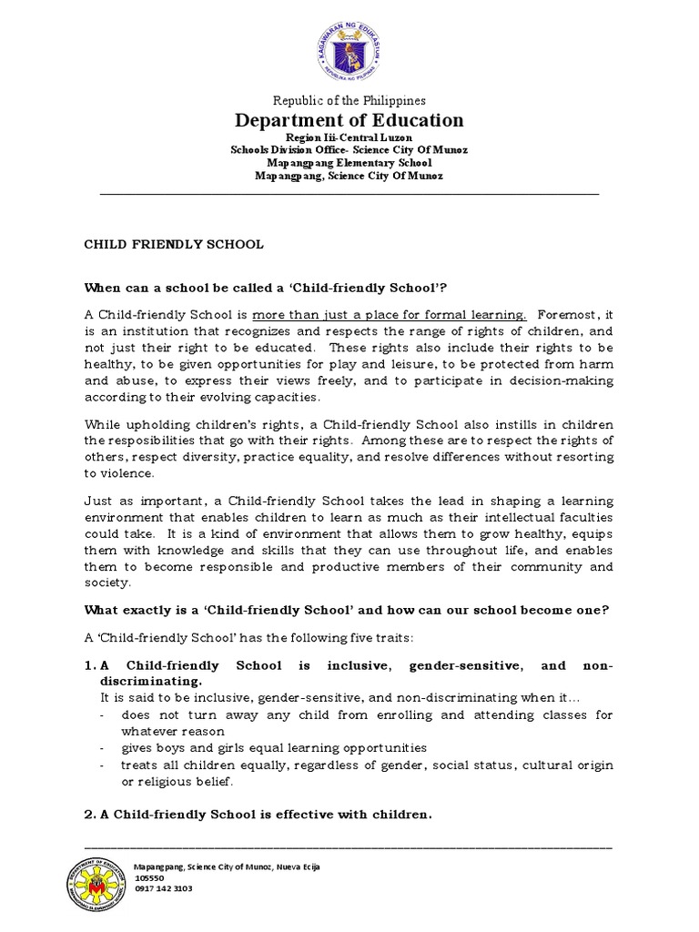 Child-Friendly School Guidelines | PDF | Teachers | Schools