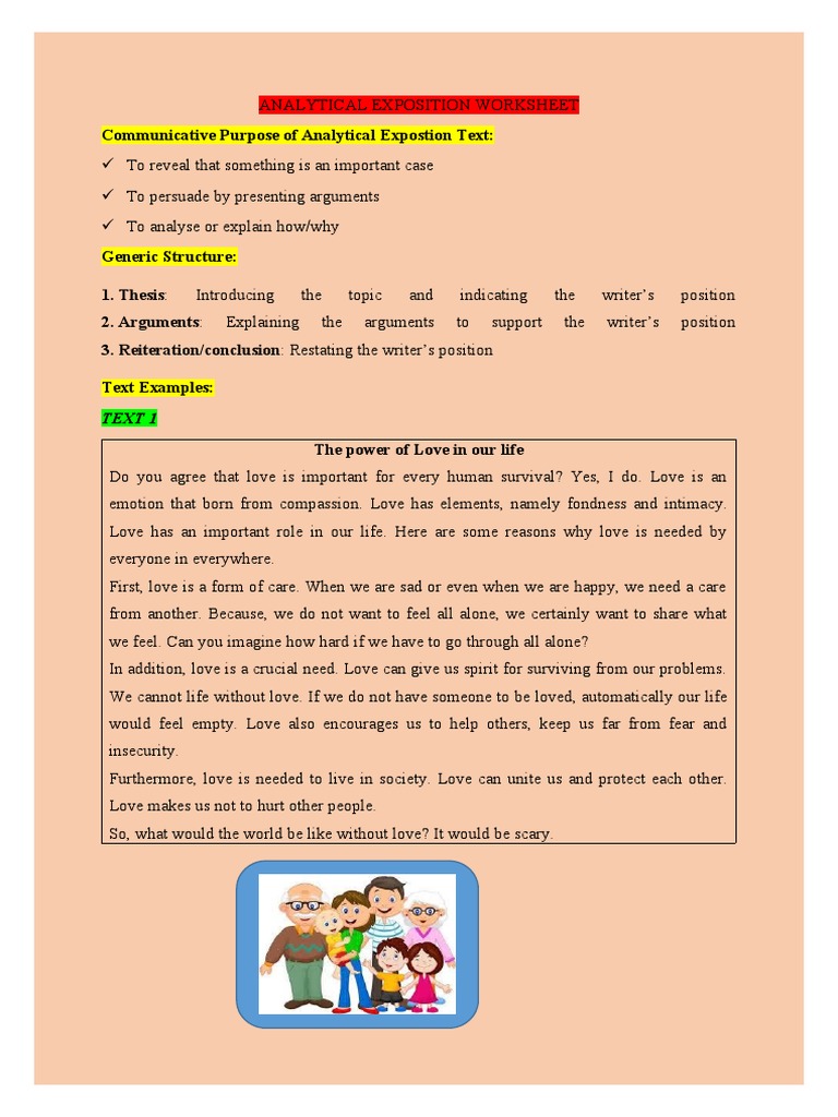 Analytical Exposition Worksheet PDF Verb Love
