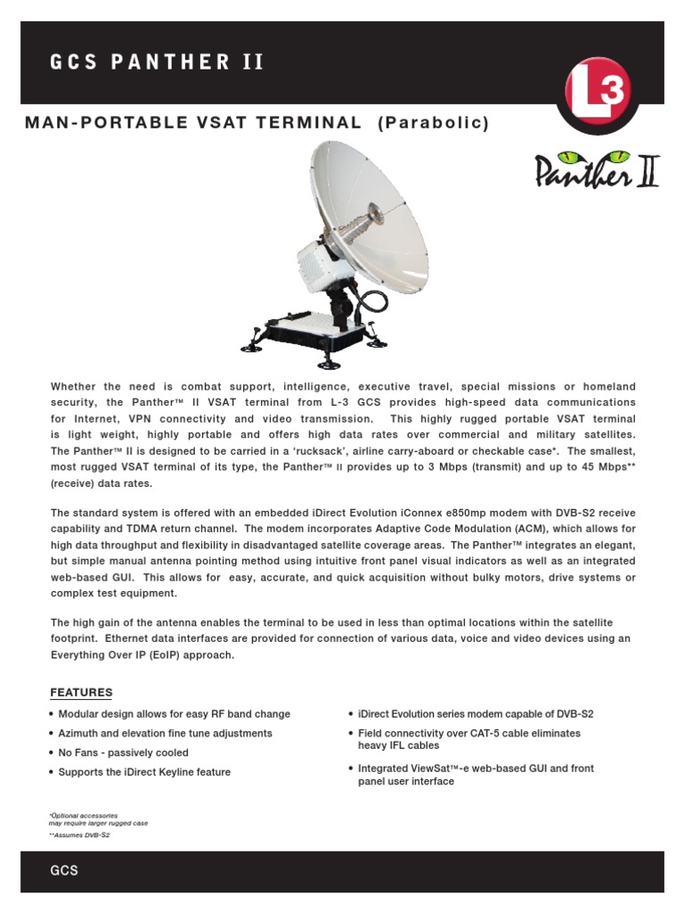 Gcs Panther Ii ManPortable Vsat Terminal (Parabolic) PDF Very