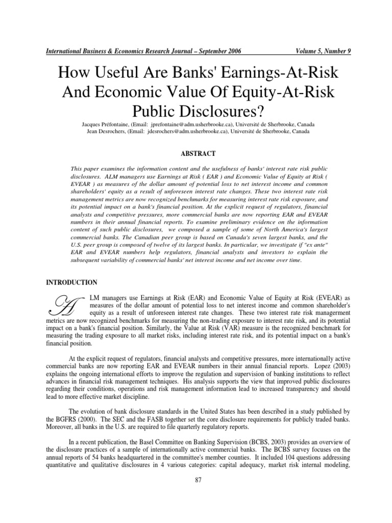How Useful Are Banks Earnings-At-Risk and Economi | PDF | Value At Risk ...