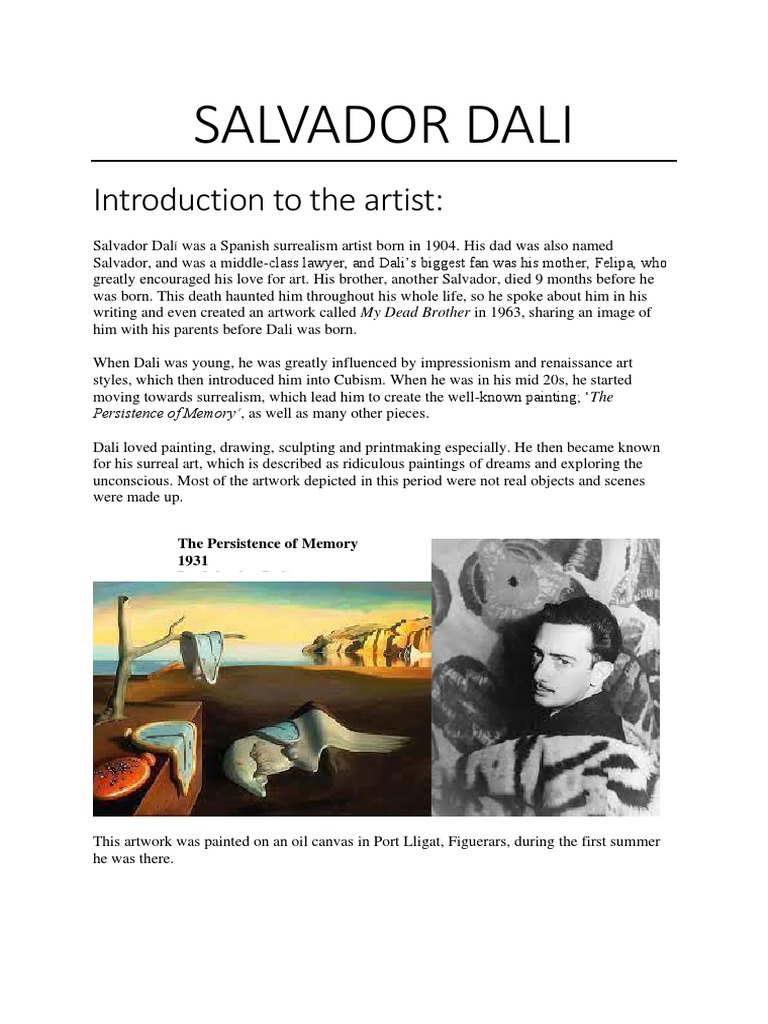 Salvador Dali Surrealism A Essay Example PDF Salvador Dalí